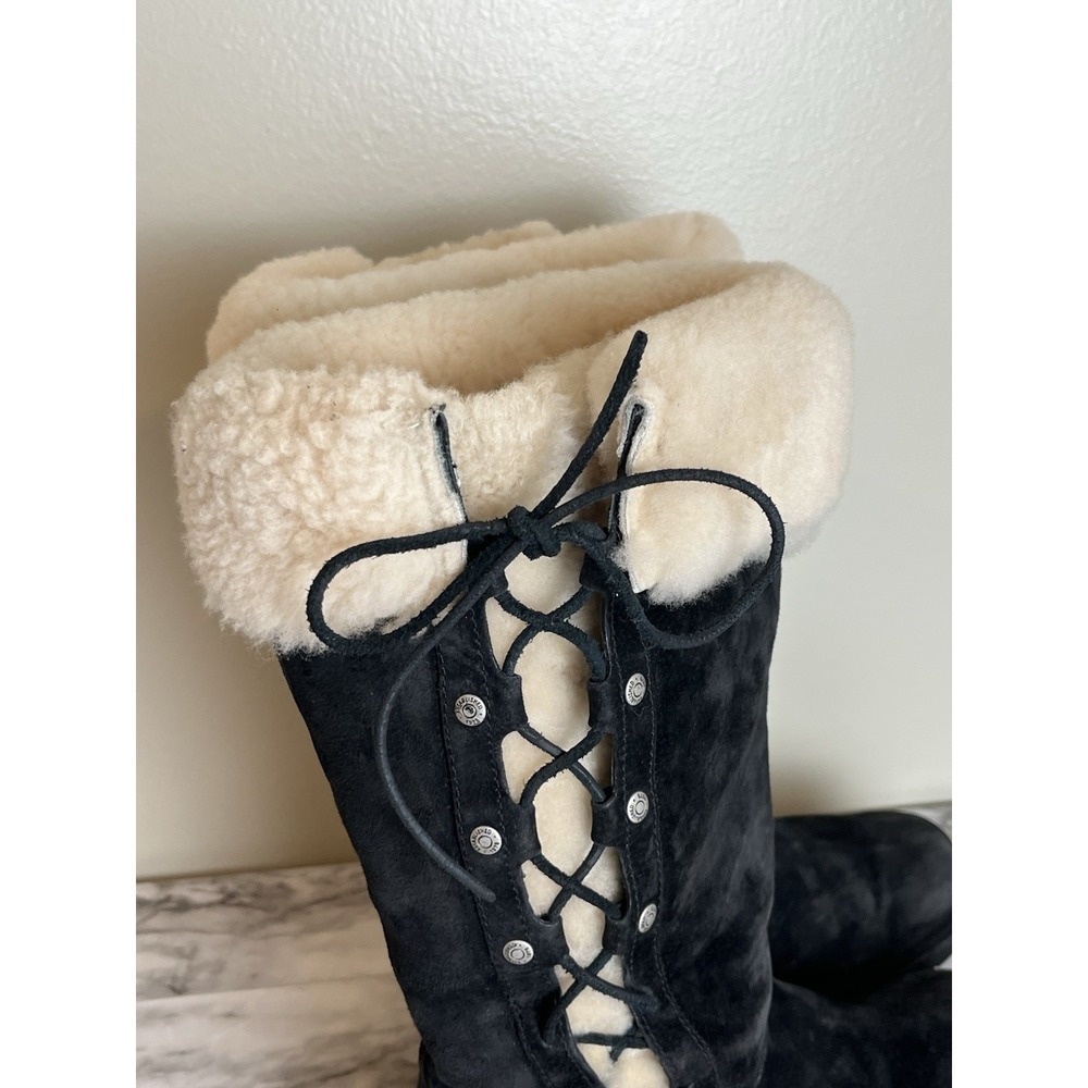 Ugg‎ Upside Black Sheepskin Shearling Fur Lined Boots Lace-Up Side Women's 8 - Picture 2 of 12